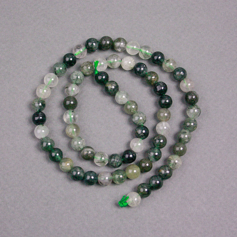 Rutilated Quartz Beads on Thread, Natural Stone Smooth Round, Diameter 8mm+/-, Length 39cm+