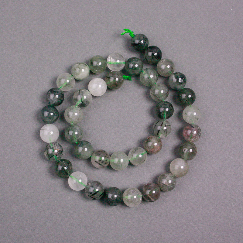 Rutilated Quartz Beads on Thread, Natural Stone Smooth Round, Diameter 10mm+/-, Length 39cm+