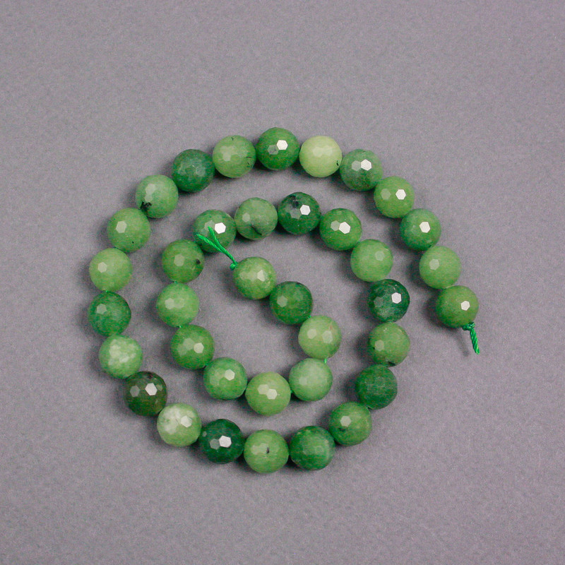 Canadian Jadeite Beads on Thread, Natural Stone Faceted Ball, Diameter 10mm+-, Length 37cm+