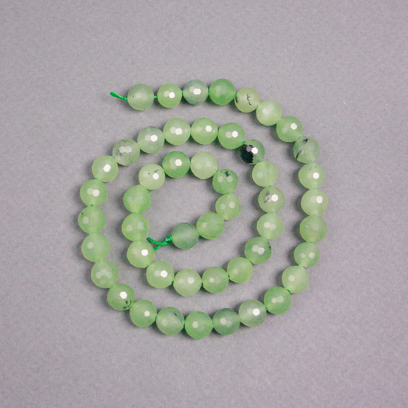 Prehnite Beads on String, Natural Stone Faceted Ball, Diameter 8mm+/-, Length 39cm+