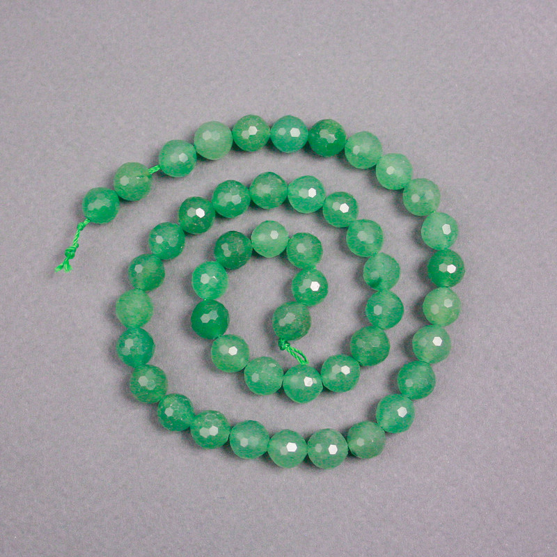 Nephrite Beads on Thread, Natural Stone Faceted Ball, Diameter 8mm+-, Length 39cm+