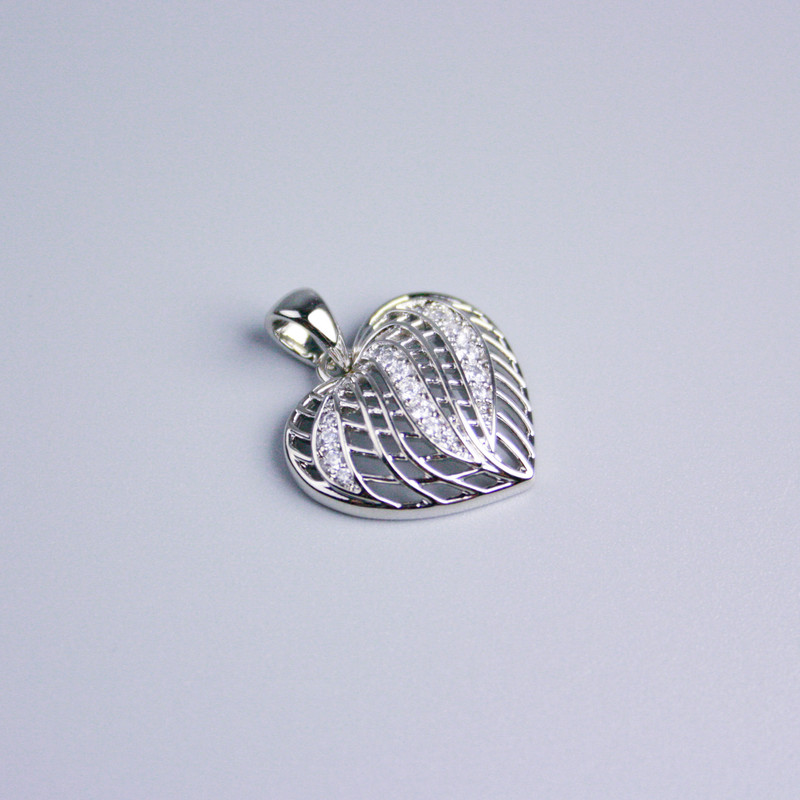 Xuping Rhodium Heart Pendant with White Rhinestones, 15x17mm+