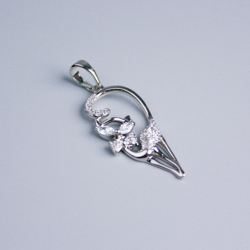 Xuping Rhodium Cat Pendant with White Rhinestones, 27x13mm+