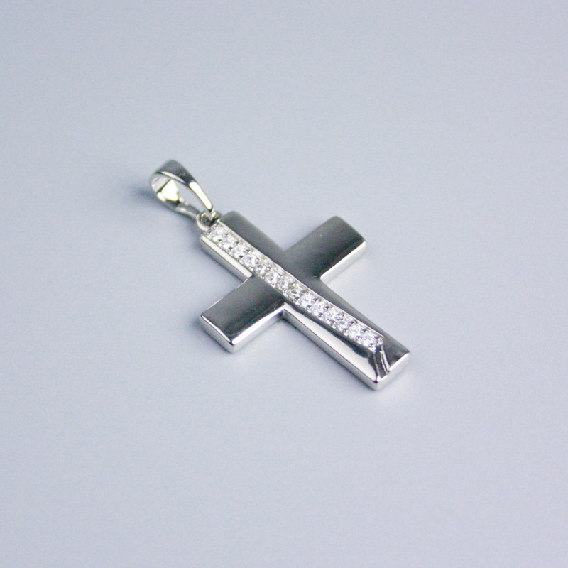 Xuping Rhodium Cross Pendant with White Rhinestones, 24x18mm+
