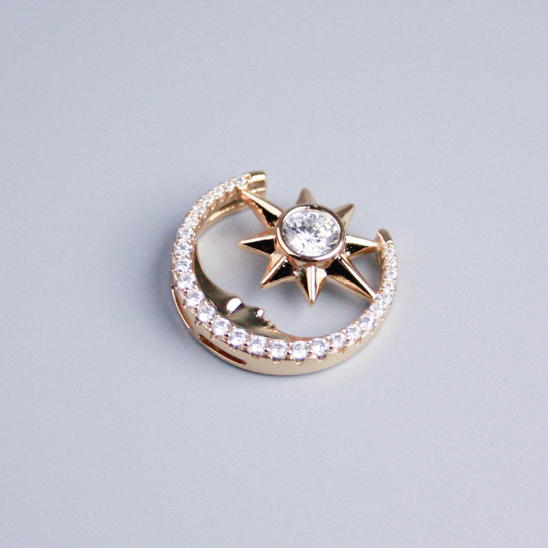 Xuping Pendant, 18K Gold Plated, Star and Moon with White Rhinestones, Diameter 20mm+