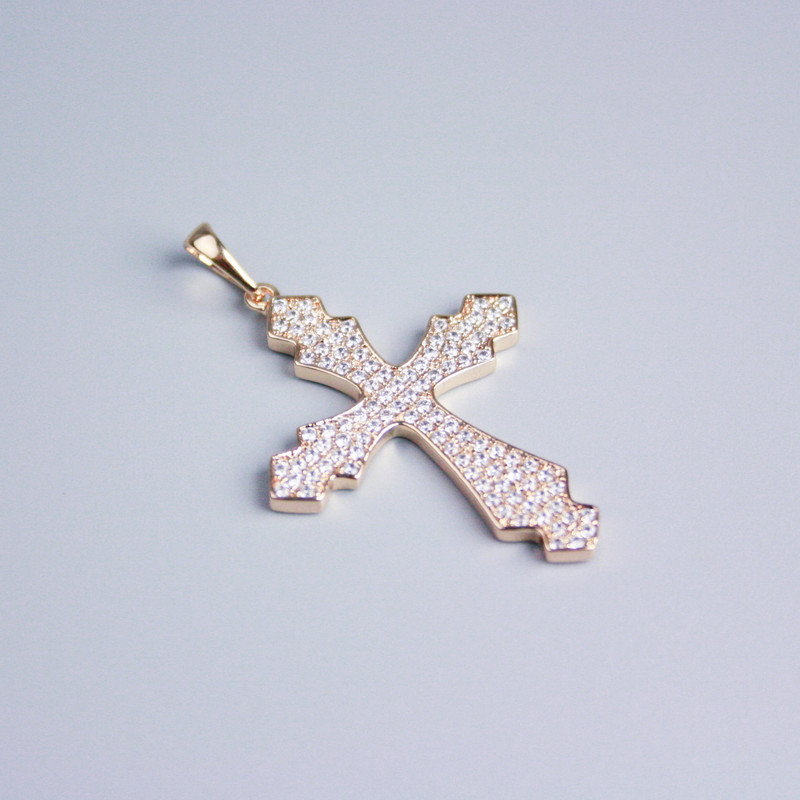 Xuping Pendant 18K Gold-Plated Cross with White Rhinestones, diameter 36x28mm+