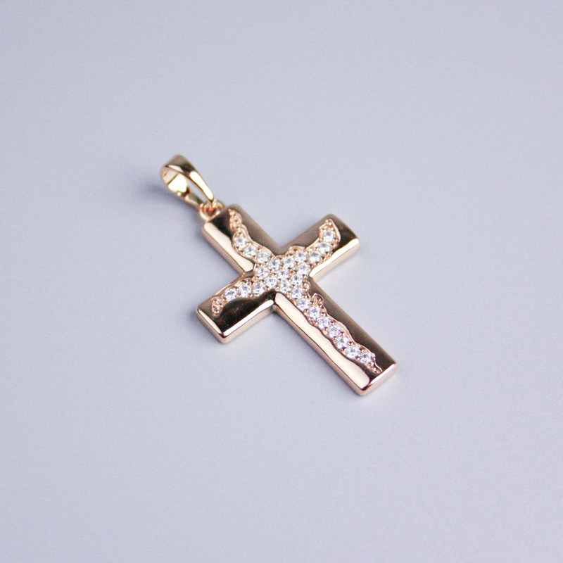 Xuping Pendant 18K Gold-Plated Cross with White Rhinestones, diameter 25x18mm+