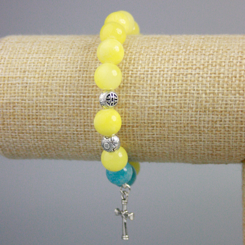 "Ukraine" Bracelet Aquamarine (Imitation), Citrine (Imitation) Smooth Round, Diameter 10.5mm+-, Length 18cm+- (Stretch)