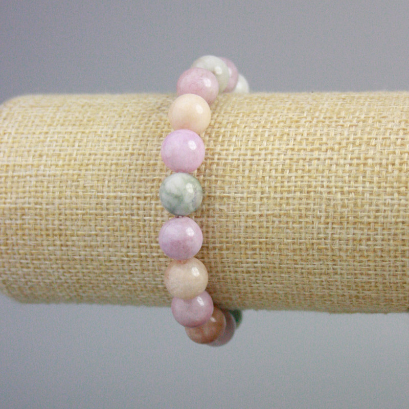 Colourful Jadeite Bracelet, smooth round beads, diameter 10mm+/-, length 18cm+/- (stretch)