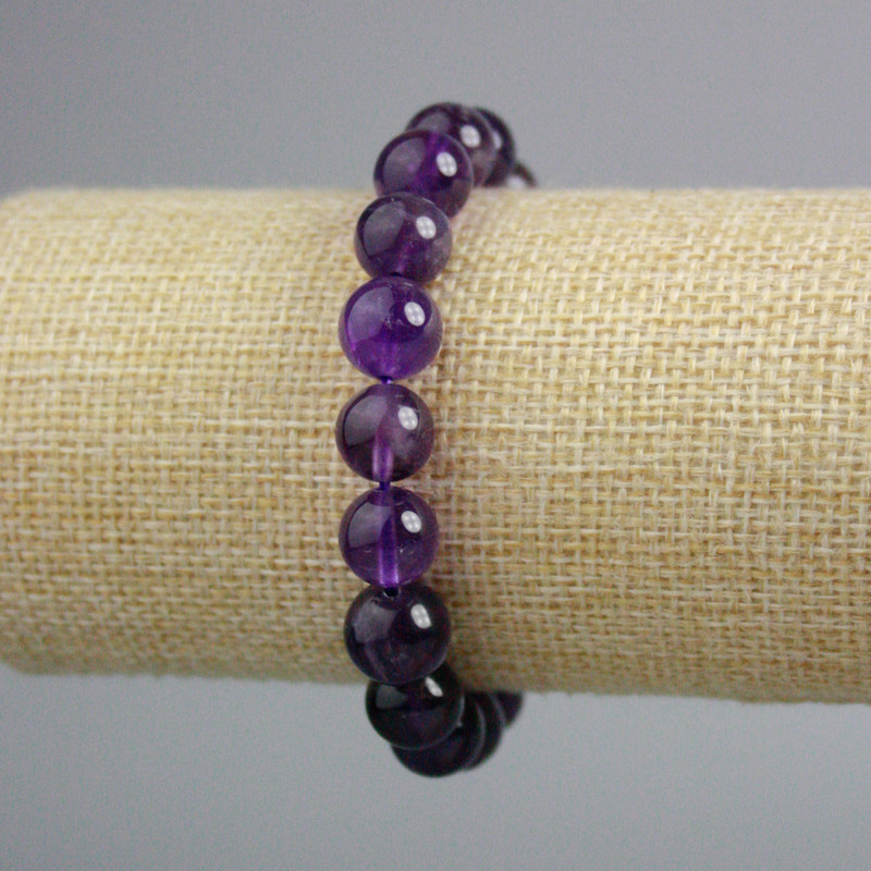 Amethyst Bracelet, smooth bead, diameter 10mm+/-, length 18cm+/- (stretch)