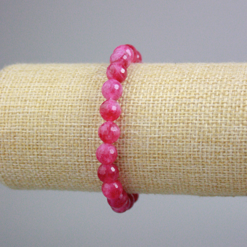 Raspberry Tourmaline Bracelet, faceted round beads, diameter 8mm+/-, length 18cm+/- (stretch)