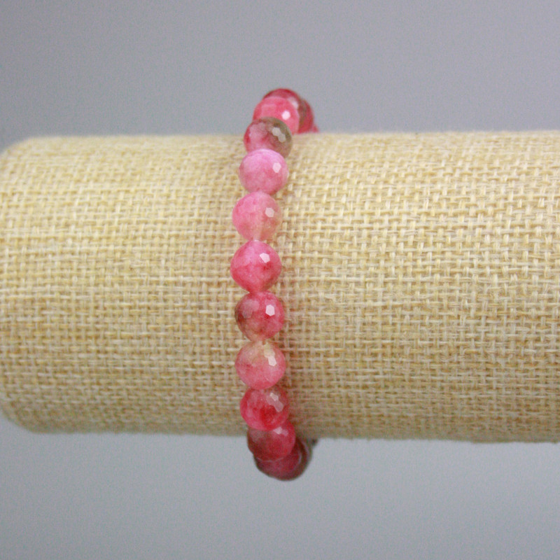 Polychrome Tourmaline Bracelet, faceted round beads, diameter 8mm+/-, length 18cm+/- (stretch)