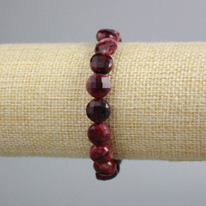 Rubellite Tourmaline Bracelet, faceted coin beads, diameter 10mm+-, length 18cm+- (stretch)