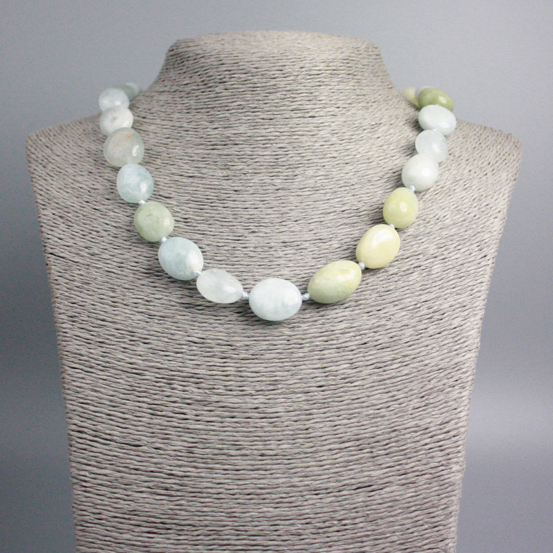 Necklace Morganite natural stone tumbled, diameter 14x11mm+-, length 49cm+