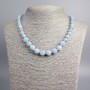 Necklace Aquamarine natural stone smooth ball graduated, diameter 10, 8, 6mm+-, length 46cm+