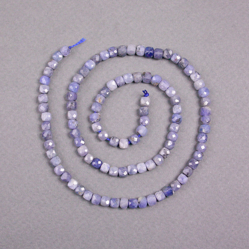Beads on a Strand, Iolite Natural Stone Faceted Cube, Diameter 4x4mm +/-, Length 39cm+