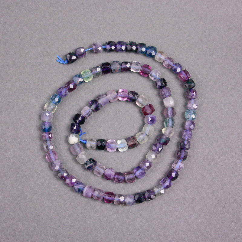 Fluorite Beads on Thread Natural Stone Faceted Cube 4.5×4.5 mm, length about 39 cm