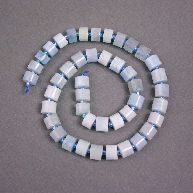 Beads on Thread Aquamarine rondelle, diameter 9x7mm+/- with seed beads, diameter 2mm+/-, length 40cm+