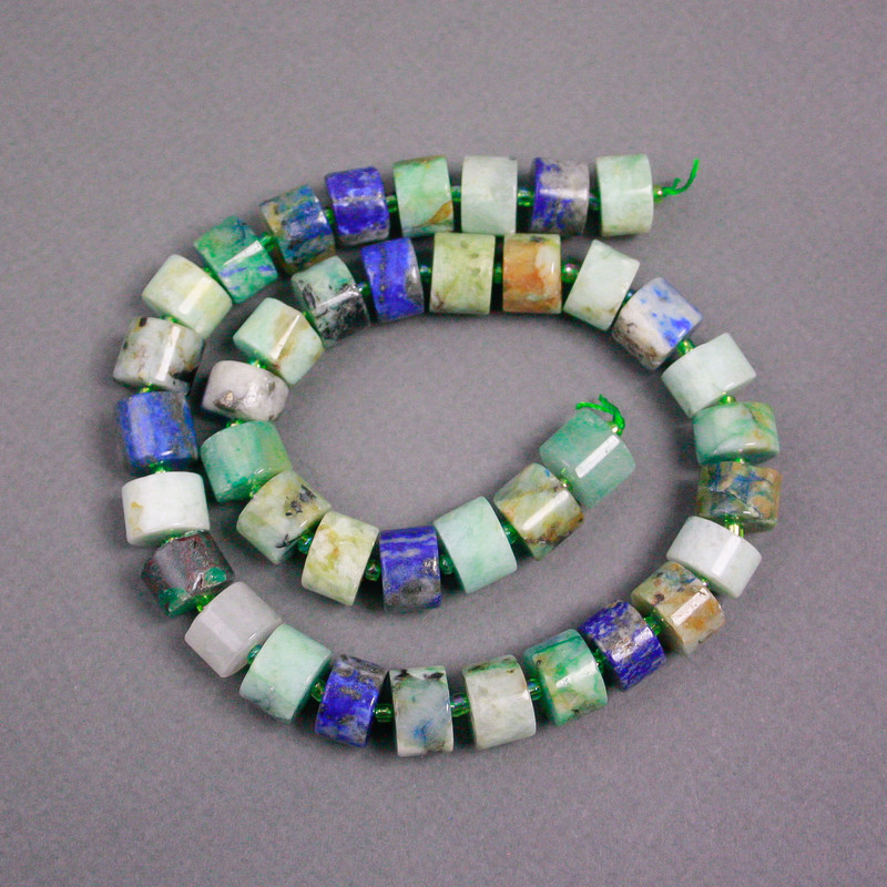 Beads on Thread Azurite rondelle, diameter 13x9mm+/- with seed beads, diameter 2mm+/-, length 39cm+