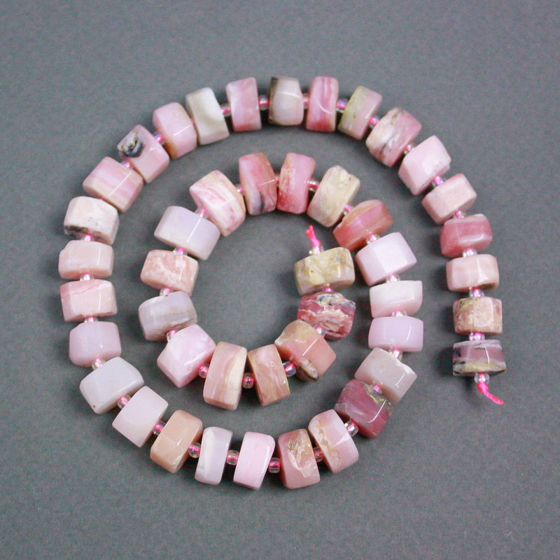 Beads on a Strand Pink Opal Rondelle, Diameter 12x7mm+- with Seed Beads, Diameter 2mm+-, Length 39cm+