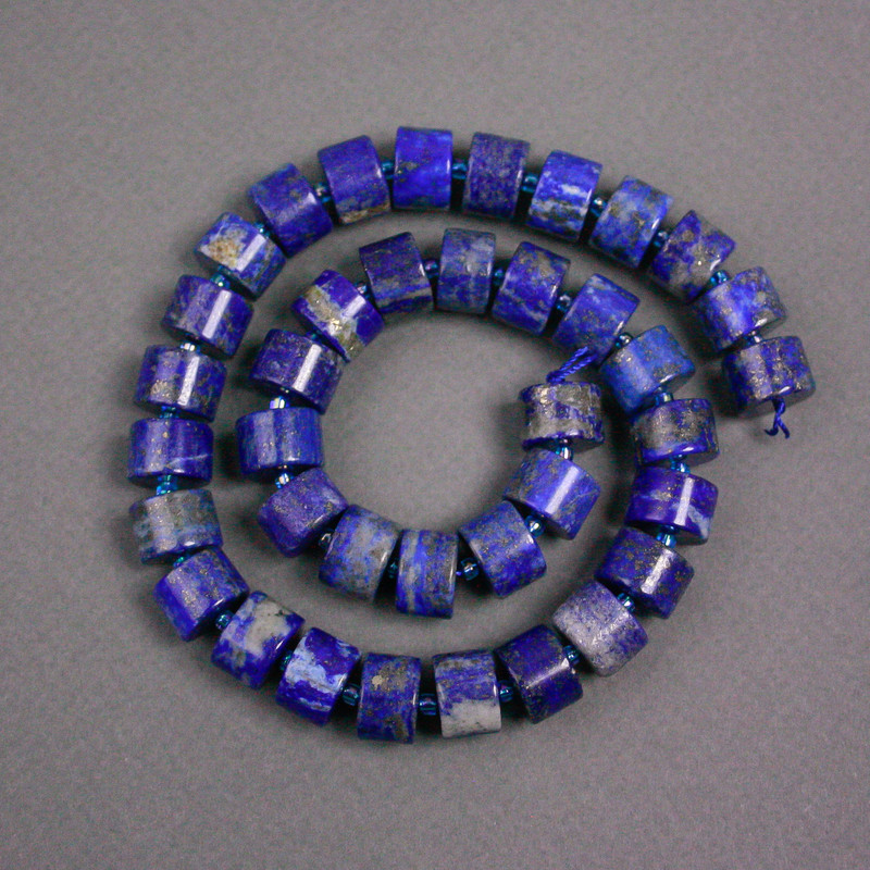 Lapis Lazuli Rondelle Beads on Thread, diameter 12x8mm+-, with seed beads, diameter 2mm+-, length 39cm+