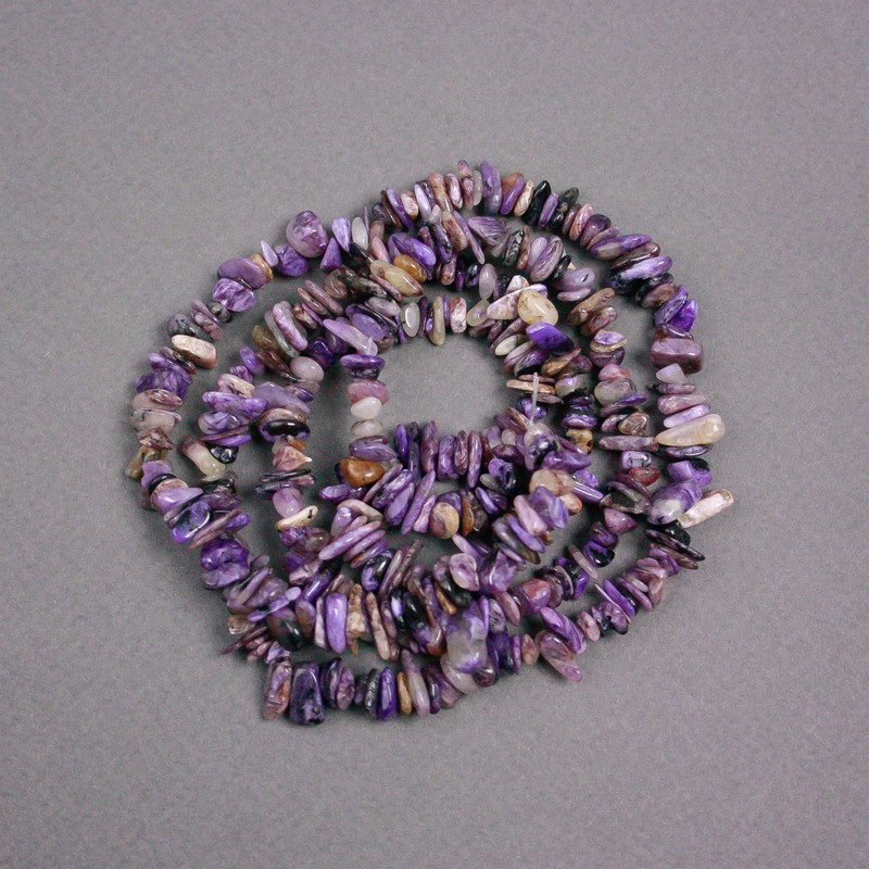 Beads on Fishing Line Charoite Chips, Diameter 11x6x4mm+-, Length 80cm+