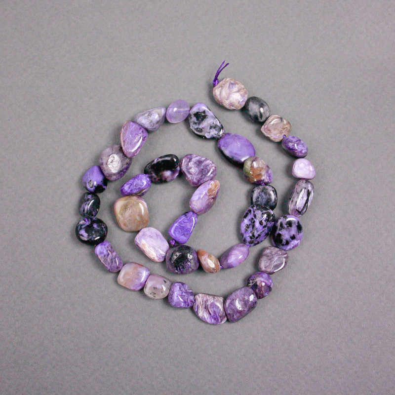 Charoite Beads on String, Natural Stone Tumbled, Diameter 13x9mm+/-, Length 39cm+