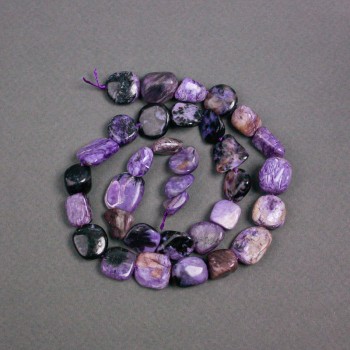 Charoite Beads on String, Natural Stone Tumbled, Diameter 14x12x5mm+/-, Length 40cm+