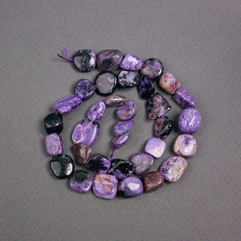 Charoite Beads on String, Natural Stone Tumbled, Diameter 14x12x5mm+/-, Length 40cm+