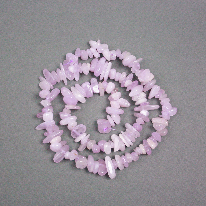 Kunzite Beads on a Thread, Natural Stone Chips, Diameter 9x4mm+/-, Length 40cm+