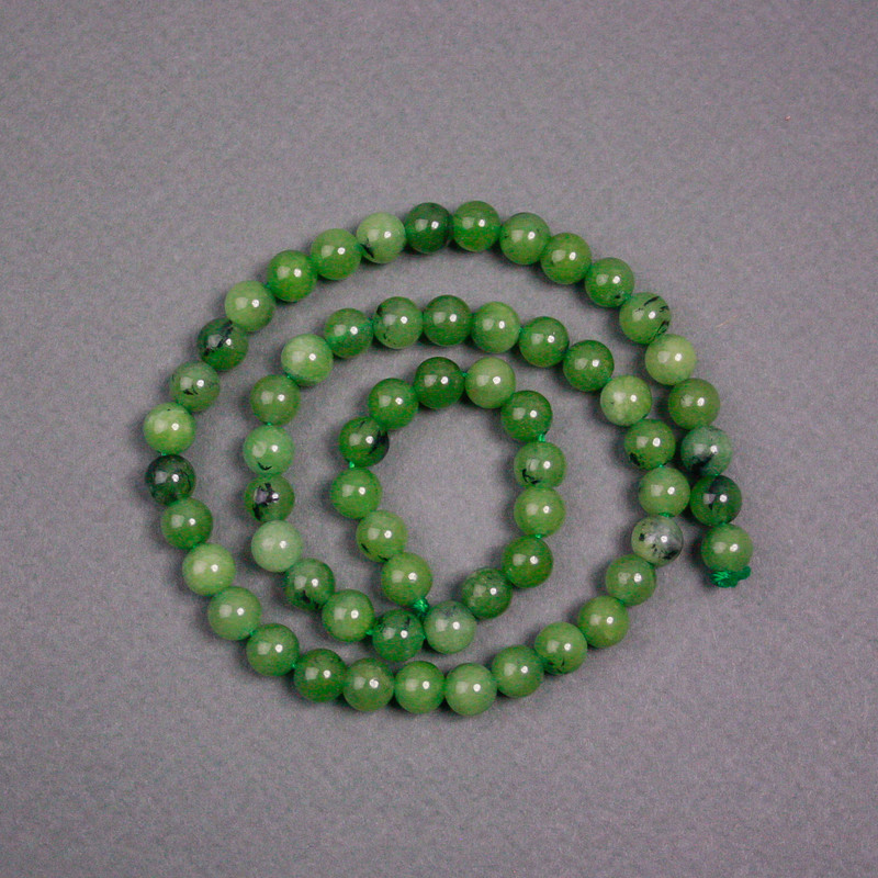 Canadian Jade Beads on a Thread, Natural Stone Smooth Round, Diameter 6.5mm+/-, Length 38cm+