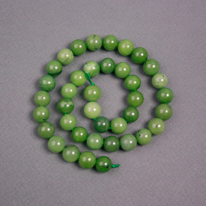 Canadian Jadeite Beads on Thread, Natural Stone Smooth Round, Diameter 10mm+/-, Length 38cm+