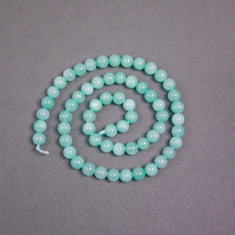 Amazonite Beads on Thread, Natural Stone Smooth Round, Diameter 6.5mm+/-, Length 37cm+