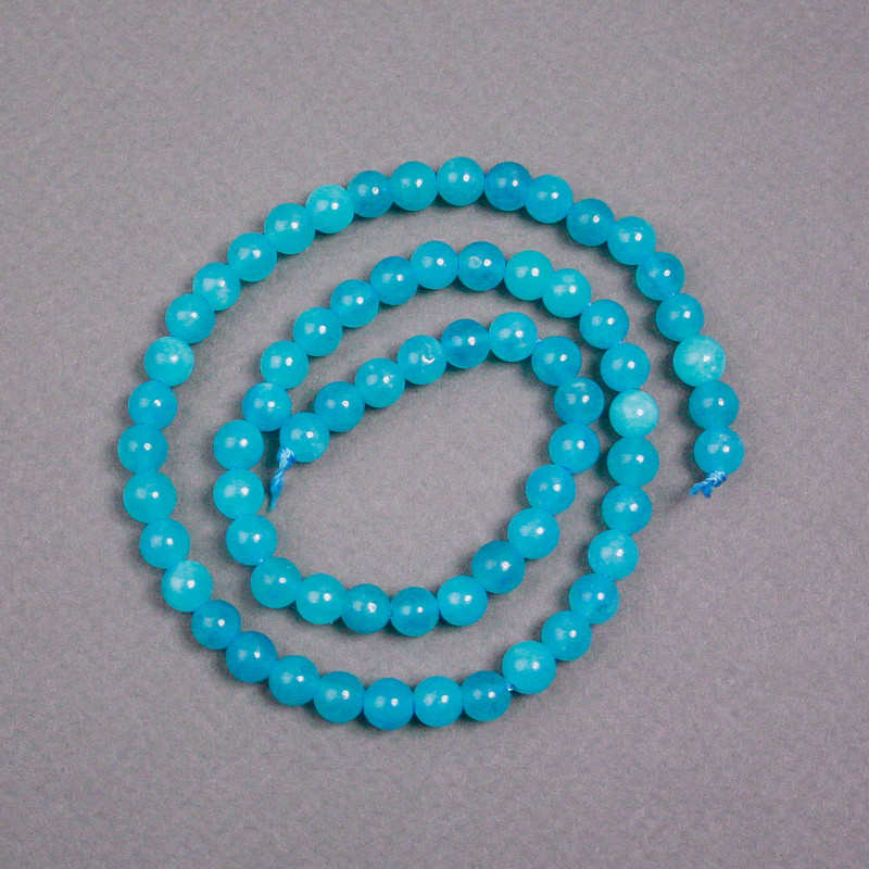 Aquamarine Beads on Thread, Natural Stone Smooth Round, Diameter 6mm+-, Length 39cm+