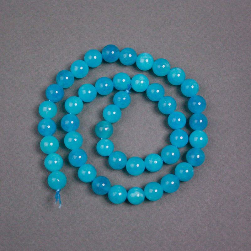 Aquamarine Beads on Thread, Natural Stone Smooth Round, Diameter 8.5mm+-, Length 38cm+