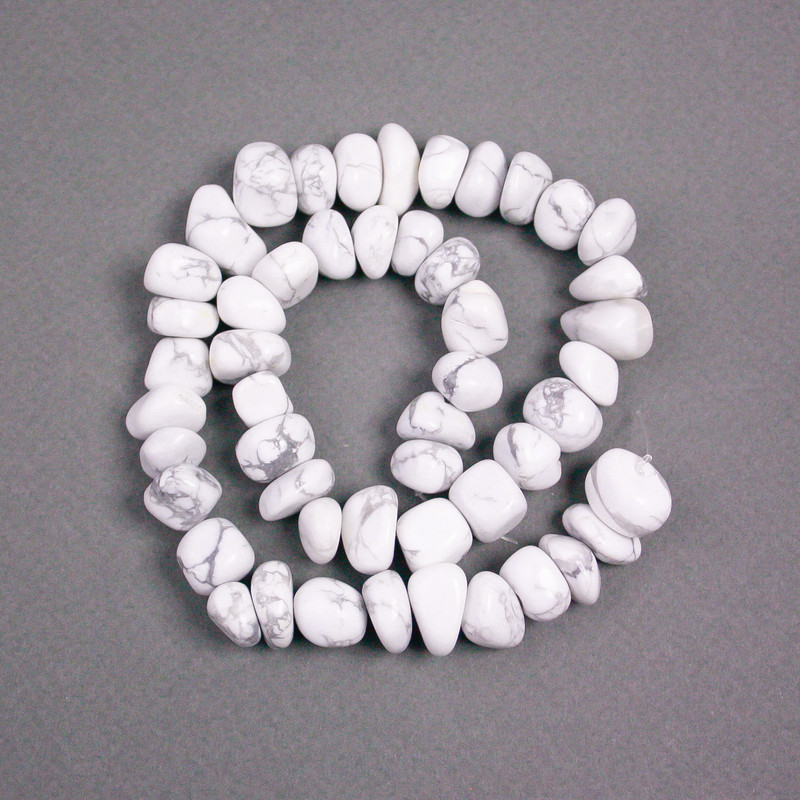 Cacholong Beads on a Thread, natural stone tumbled assorted sizes, diameter 14x10-11x8mm+-, length 39cm+