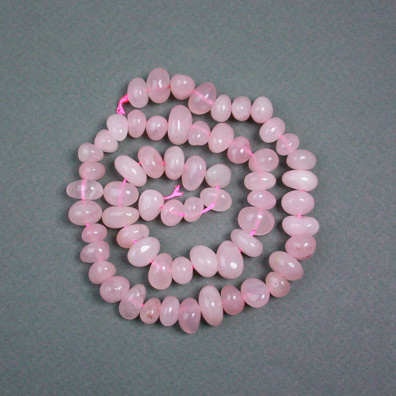 Rose Quartz Beads on a Thread, natural stone tumbled, diameter 10x7mm+-, length 40cm+