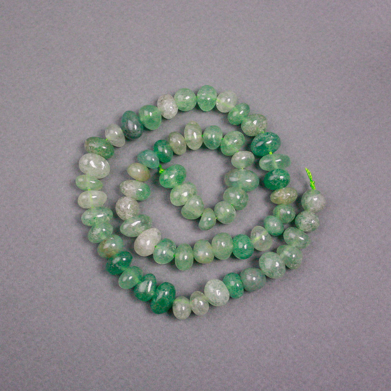 Nephrite Jade Beads on Thread, Natural Stone Tumbled, Diameter 10x7mm+/-, Length 39cm+