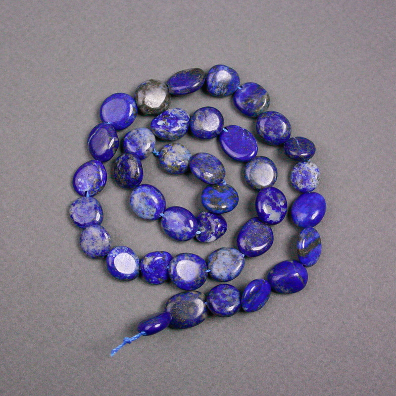 Lapis Lazuli Beads on Thread, Natural Stone Tumbled, Diameter 11x10x5mm+/-, Length 40cm+