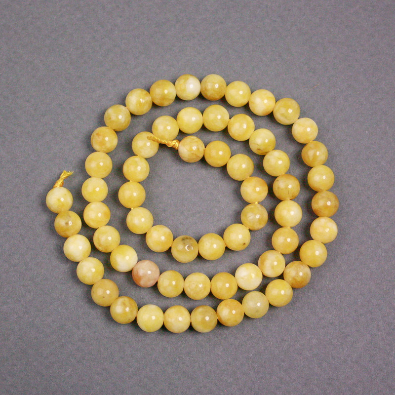 Yellow Jadeite Beads on Thread, Smooth Round, Diameter 6.5mm+/-, Length 38cm+