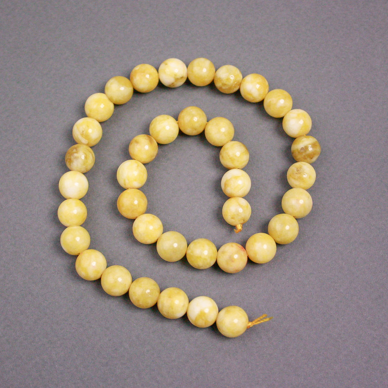 Yellow Jadeite Beads on Thread, Smooth Round, Diameter 10mm+/-, Length 38cm+