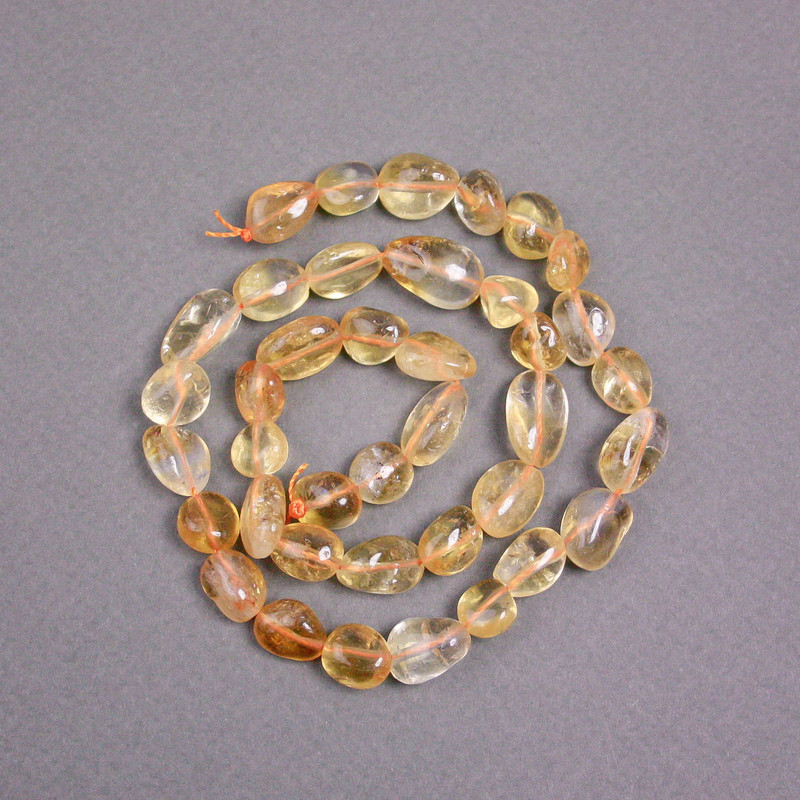 Natural Citrine Beads on Thread, tumbled nugget, diameter 12x9mm+/-, length 40cm+