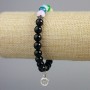 Black Agate Bracelet, multicolour assorted smooth round bead, diameter 8mm+/- with silver-tone inserts, length 18cm+/- (stretch)
