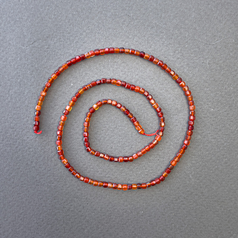 Carnelian Beads on Strand, Natural Stone Cube, Diameter 2.5x2.5mm+/-, Length 39cm+