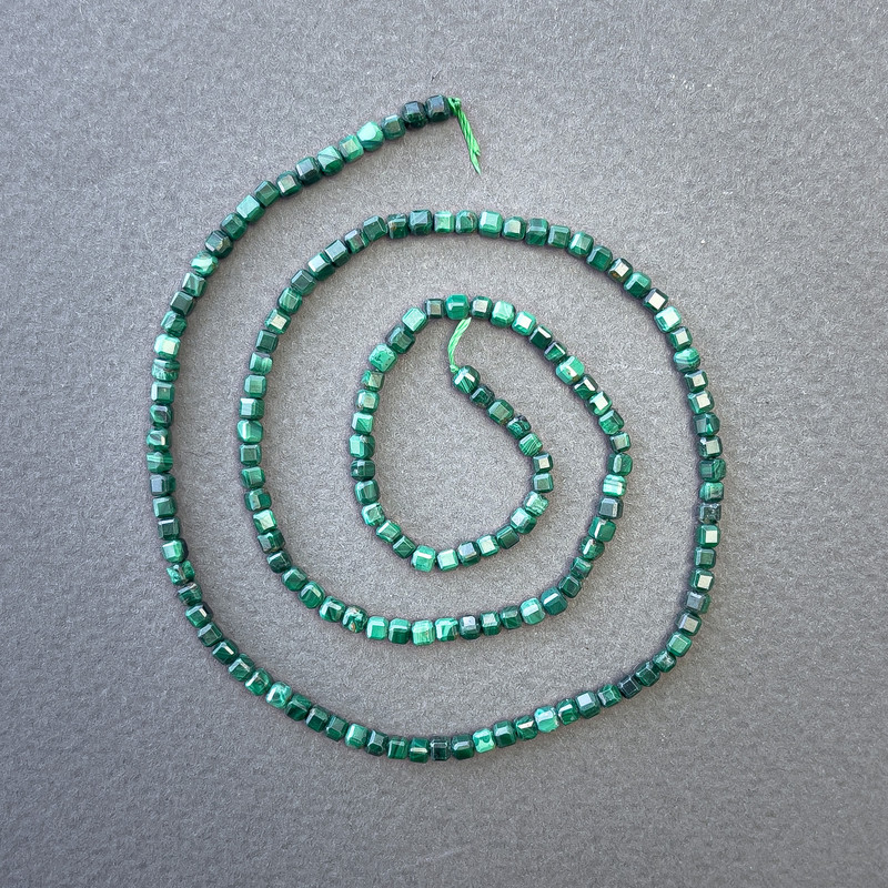 Malachite Natural Stone Cube Beads on a Thread, diameter 2.5x2.5mm+/-, length 40cm+