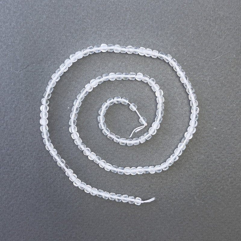Rock Crystal Natural Stone Cube Beads on a Thread, diameter 3x3mm+/-, length 39cm+