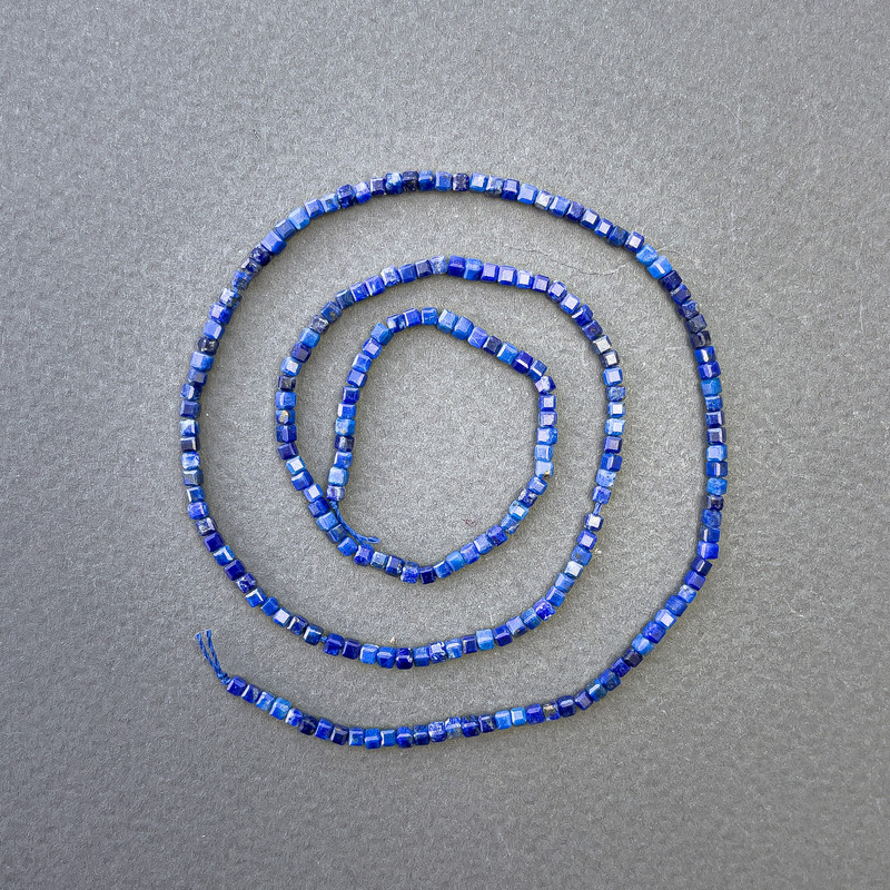 Lapis Lazuli Natural Stone Cube Beads on a Thread, diameter 2x2mm+/-, length 39cm+