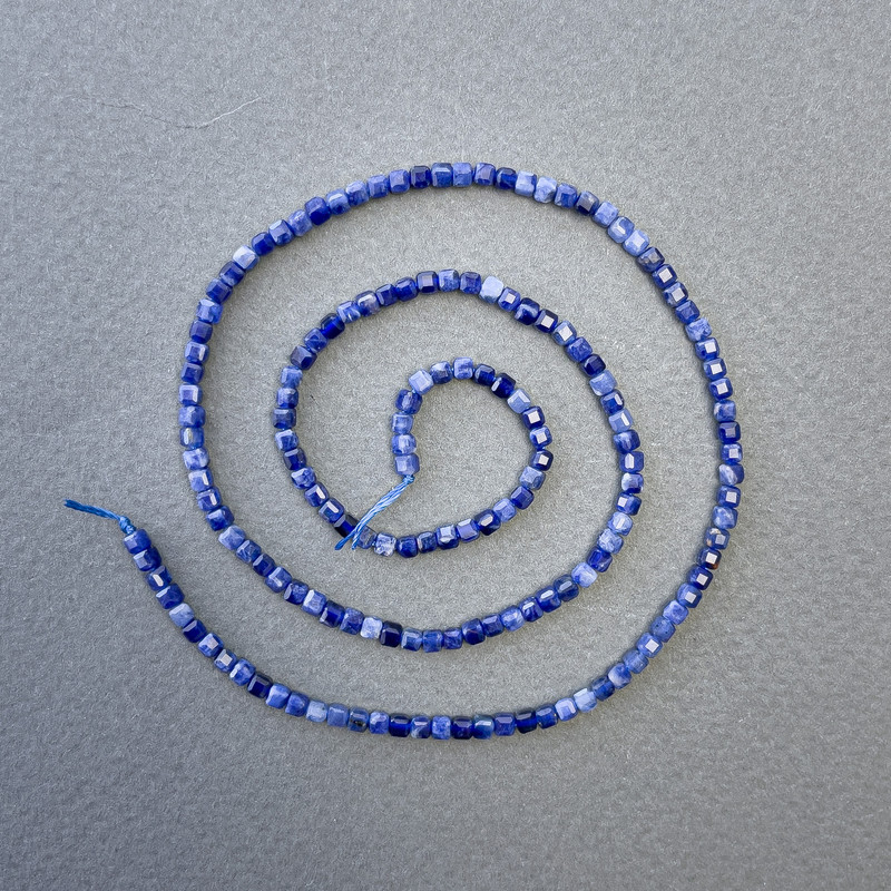 Sodalite Natural Stone Cube Beads on a Thread, diameter 2.5x2.5mm+/-, length 39cm+