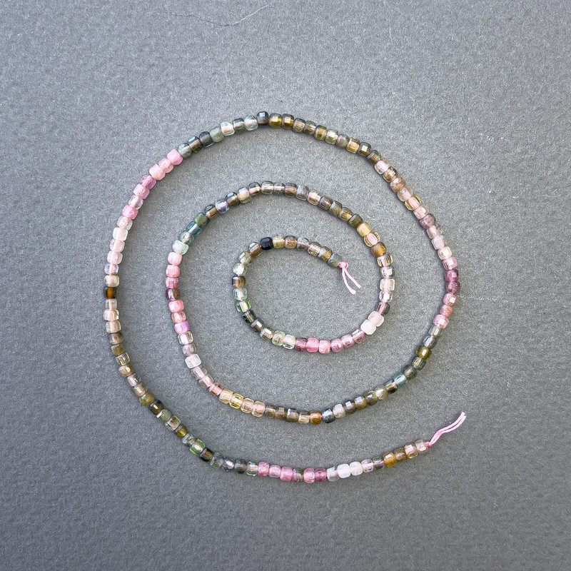 Tourmaline Assorted Natural Stone Cube Beads on a Thread, diameter 2.5x2.5mm+/-, length 39cm+