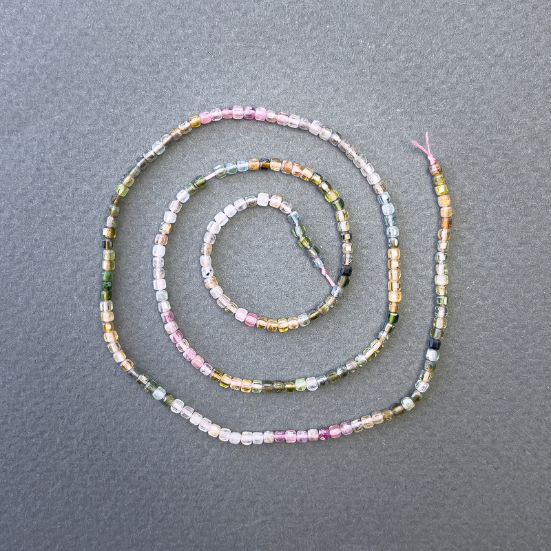 Tourmaline Assorted Natural Stone Cube Beads on a Thread, diameter 2x2mm+/-, length 40cm+